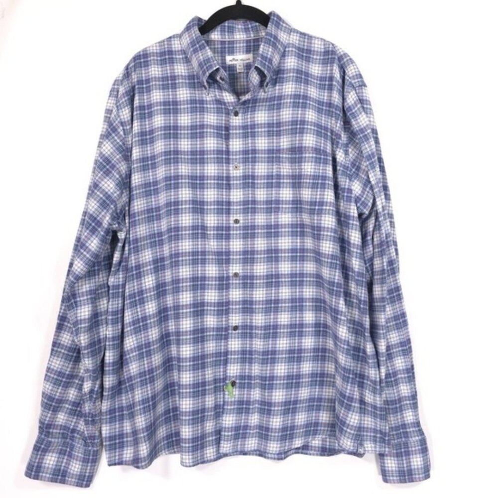 Peter Millar Men's Shirt Size Xl Cotton Blue Plaid Button Down
